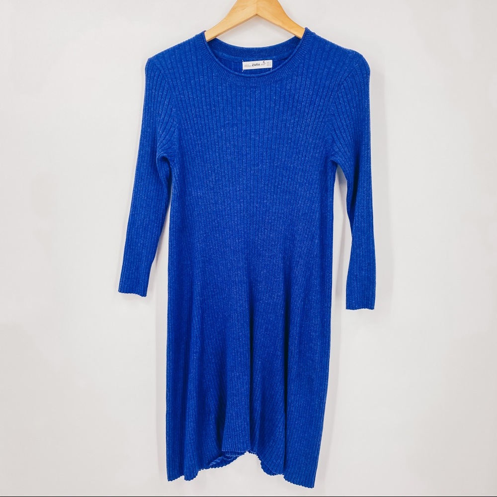 Zara Long Sleeve Knit Shark Bite Hem Midi Dress
